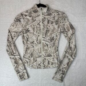 Playboy Zip Up Active Jacket Womens Small Tan Camo Bunny Logo Print